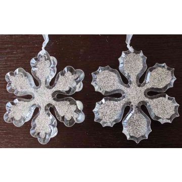 Suspension acrylique Flocon de neige YLVALIE, 2 pièces, paillettes, transparent-argenté, Ø10cm