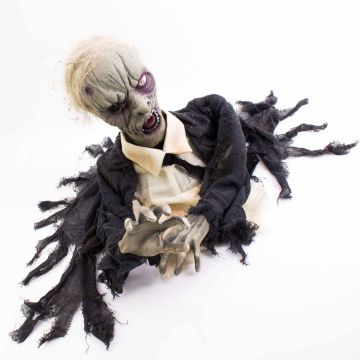 Figurine décorative d'Halloween Zombie / Morts-Vivants ROWDY avec fonction de mouvement et d'activation, LEDs, 45cm