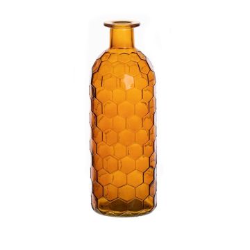 Vase bouteille ARANCHA en verre, motif nid d'abeille, orange-brun-transparent, 20cm, Ø7cm