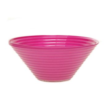 Coupe à fruits SELMA en verre, avec rainures, fuchsia, 8cm, Ø19cm