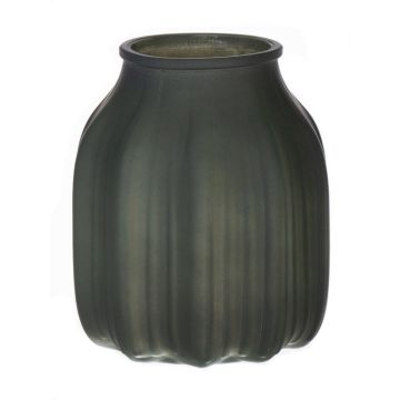 Petit vase à fleurs AMORY en verre, vert olive mat, 16cm, Ø13,8cm