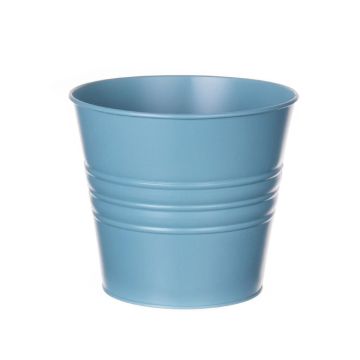 Pot rond en zinc MICOLATO avec rainures, bleu clair, 16cm, Ø20,5cm