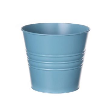 Pot rond en zinc MICOLATO avec rainures, bleu clair, 13cm, Ø15,5cm