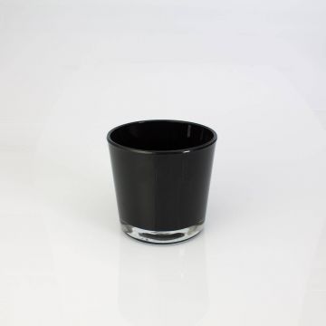 Petit Vase / Porte-bougie ALENA en verre, noir, 10,5cm, Ø11,5cm