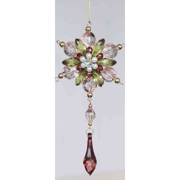 Suspension acrylique fleur GARAH, goutte, vert-or, 16cm, Ø8cm