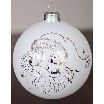 Boule de Noël en verre NIKLAS avec tête de Père Noël, blanc mat, Ø8cm