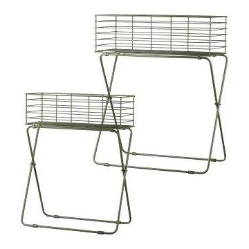 Support pour des plantes en métal Corbeille grillagée TOMOKO, 2 pièces, vert mousse, 50x24x64cm, 60x30x72cm