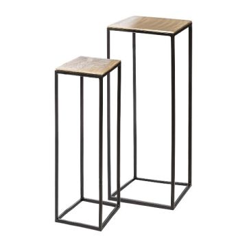 Support pour des plantes en métal WAKANDA, 2 pièces, noir-brun, 22x22x60cm, 25x25x80cm