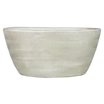 Pot en céramique ovale DELTA avec rainures, gris clair-blanc, 30x15x14cm
