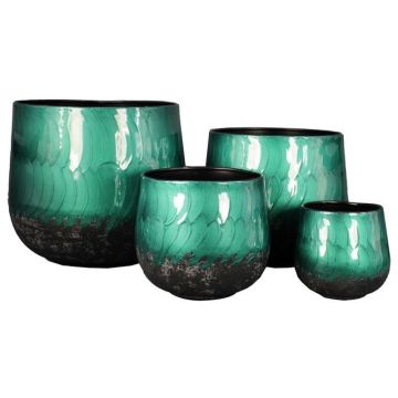Pot de fleurs en métal THIMBA, 4 pièces, motif, vert-noir, 16-31cm, Ø16-35cm