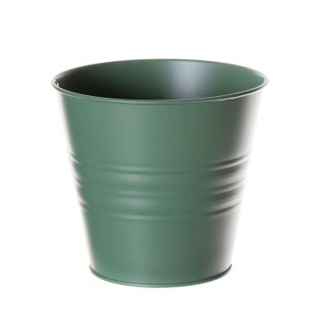 Pot rond en zinc MICOLATO avec rainures, vert patine, 12cm, Ø13,5cm