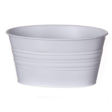 Pot en zinc ovale MICOLATO avec rainures, blanc, 19x13,5x10cm