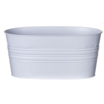 Pot en zinc ovale MICOLATO avec rainures, blanc, 25x13x11,5cm