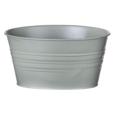 Pot en zinc ovale MICOLATO avec rainures, vert jade, 19x13,5x10cm