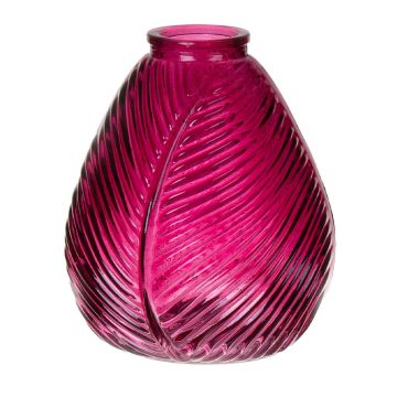 Vase bouteille NELLOMIO avec structure de feuille, verre, rose-transparent, 16cm, Ø14cm