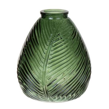 Vase bouteille NELLOMIO avec structure de feuille, verre, vert-transparent, 16cm, Ø14cm