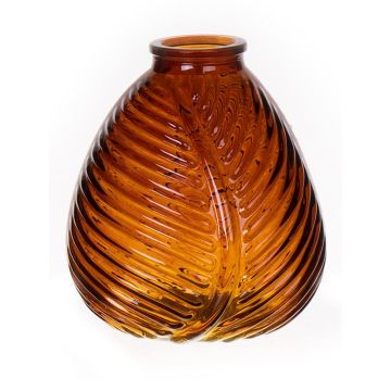 Vase bouteille NELLOMIO avec structure de feuille, verre, brun-transparent, 16cm, Ø14cm