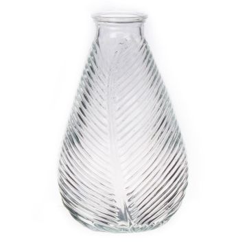 Vase bouteille NELLOMIO avec structure de feuille, verre, transparent, 23cm, Ø14cm