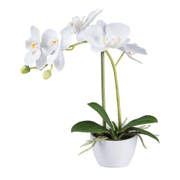 Orchidée Phalaenopsis artificielle FUNTIF dans un cache-pot en mélamine, racines, blanc, 35cm