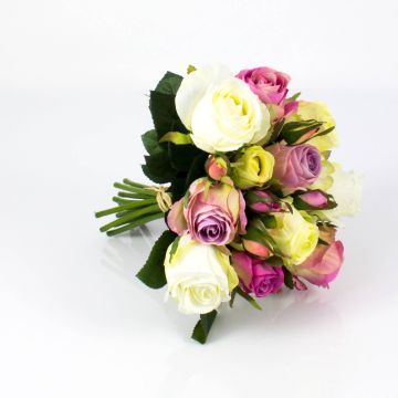 Bouquet de roses artificielles MOLLY, blanc-rose, 30cm, Ø20cm
