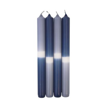 Bougies longues Dip Dye LISSITA, 4 pièces, bleu gris-bleu foncé, 25cm, Ø2,3cm, 11h