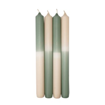 Bougies longues Dip Dye LISSITA, 4 pièces, vert réséda-crème, 25cm, Ø2,3cm, 11h