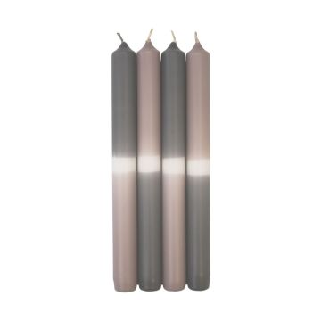 Bougies longues Dip Dye LISSITA, 4 pièces, gris-argenté, 25cm, Ø2,3cm, 11h