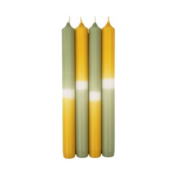 Bougies longues Dip Dye LISSITA, 4 pièces, vert clair-jaune, 25cm, Ø2,3cm, 11h