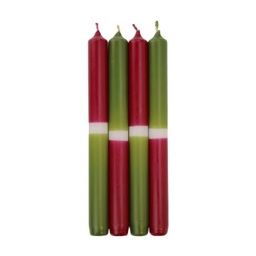 Bougies longues Dip Dye LISSITA, 4 pièces, vieux rouge-olive, 25cm, Ø2,3cm, 11h