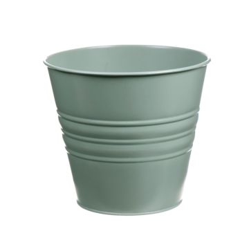 Pot rond en zinc MICOLATO avec rainures, vert jade, 16cm, Ø18,5cm