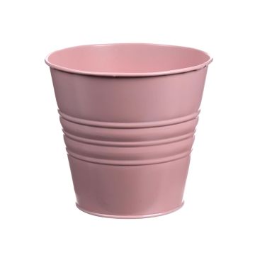 Pot rond en zinc MICOLATO avec rainures, rose, 12cm, Ø13,5cm