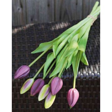 Bouquet artificiel de tulipes LONA, violet-vert, 45cm, Ø20cm