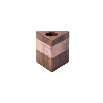 Chandelier triangulaire en bois KARLINA pour bougies chandelles, naturel-saumon, 6x6x6cm