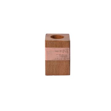 Chandelier triangulaire en bois KARLINA pour bougies chandelles, naturel-saumon, 4x4x6cm