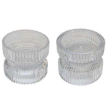 Porte-bougie en verre réversible ARTORIUS pour maxi bougies chauffe-plat, bougies piliers, transparent, 7,3cm, Ø8,9cm