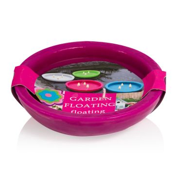 Bougie flottante d'extérieur NEREA, 3 mèches, rose fuchsia, 4,5cm, Ø15,8cm, 5,5h