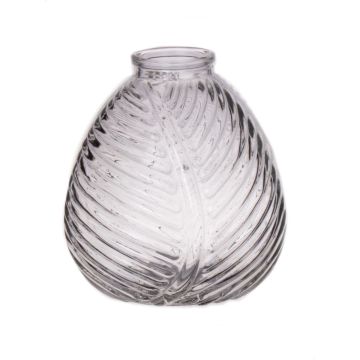 Vase bouteille NELLOMIO avec structure de feuille, verre, transparent, 13cm, Ø12cm
