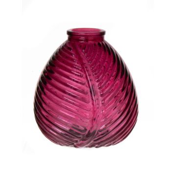 Vase bouteille NELLOMIO avec structure de feuille, verre, fuchsia-transparent, 13cm, Ø12cm