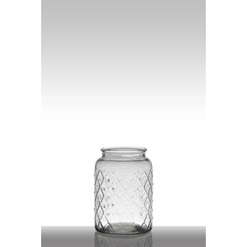 Bougeoir de table en verre ROSIE avec motif losange, cylindre/rond, transparent, 23cm, Ø16cm