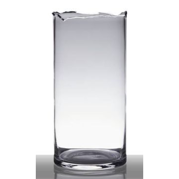 Vase à poser au sol en verre BROOKE avec ligne de cassure, cylindre/rond, transparent, 37cm, Ø18cm