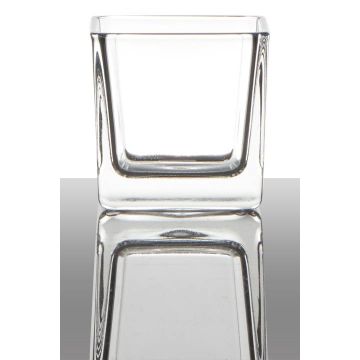 Porte-bougie KIM EARTH, cube/carré, transparent, 6x6x6cm