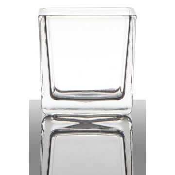 Porte-bougie KIM EARTH, cube/carré, transparent, 8x8x8cm