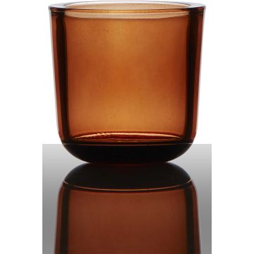 Porte-bougie NICK, cylindre/rond, orange transparent, 7,5cm, Ø7,5cm