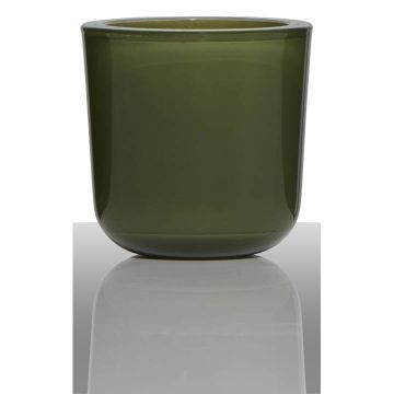 Porte-bougie NICK, cylindre/rond, vert olive, 7,5cm, Ø7,5cm