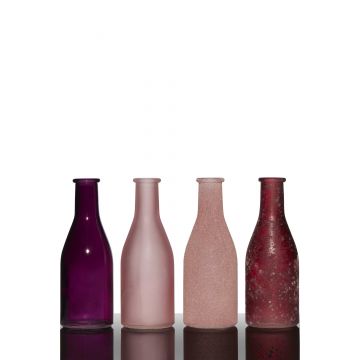 Set de 4 bouteilles ANYA, cylindre/rond, rose-rose fuchsia, 26,5x6x18cm