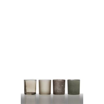 Set de 4 bougeoirs LYLA, cylindre/rond, brun/gris, 28,5x7x8cm