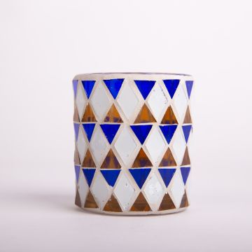 Porte-bougie SAMIRA, motif mosaïque oriental, cylindre/rond, orange/bleu/noir, 7x7x8cm