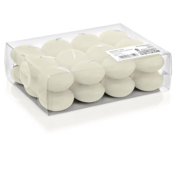 Lot de 24 bougies flottantes / bougies chauffe-plat ORNELLA, ivoire, 2,8cm, Ø4,5cm, 4h