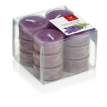 Lot de 12 bougies parfumées / bougie en cire ASTRID, lilas, 1,6cm, Ø3,7cm, 4h