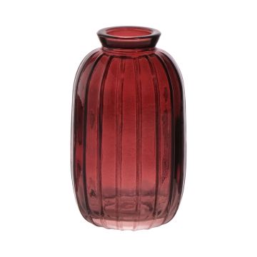 Bouteille décorative SILVINA en verre, rainures, brun rouge-transparent, 11,8cm, Ø7cm